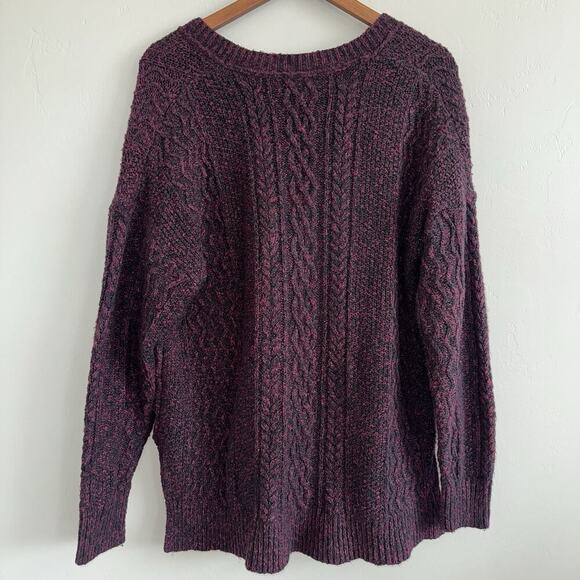 Sundance Cable Knit Pullover Sweater Women’s L Red Black V Neck High Low Hem - Picture 2 of 7